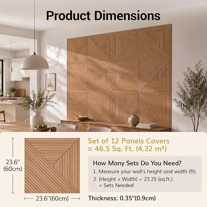 TONOR Acoustic Wall Panels Peel and Stick, 12 Pack 23.6''x23.6''-46.5 sq.ft. High-Density Acoustic Wood Panels Alternative. Soundproof Wall Panels for Interior Wall Decor, Home, Bedroom, Natural Oak - Image 2
