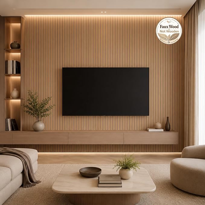 Peel and Stick PVC Slat Wall Panel, 3D Faux Oak, 15.8" x 236" | Wood Grain Self Adhesive Wallpaper, Flexible Wood Slat Wall Paneling, Noise Reducing Decorative for Bedroom Living Room - Image 2