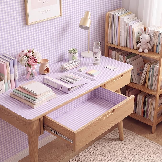 Drydiet Purple Gingham Wallpaper Peel and Stick Contact Paper 15.8 X118.1 | Gingham Wallpaper, Self Adhesive Removable, Plaid Wall Sticker Paper for Home Locker Dorm Classroom Bedroom Living Room Decor - Image 5