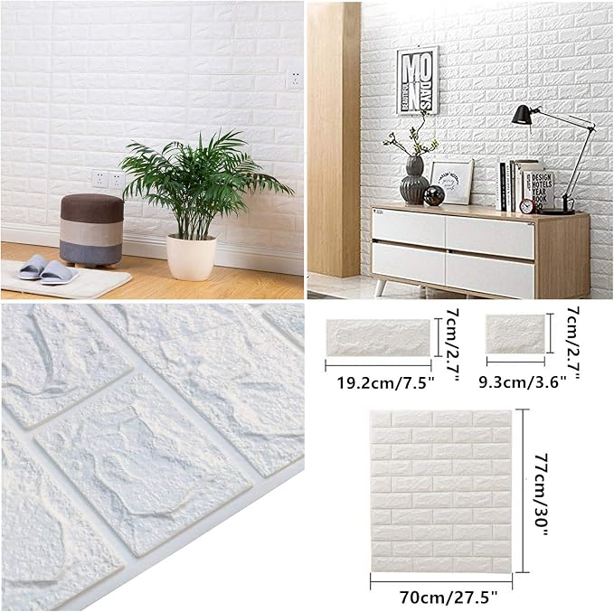 MYOYAY 10 Pcs 3D Wall Panels Peel and Stick 27.5 x 30.3 Inch (in Sum 57 sq.ft.) White Brick Wallpaper Self-Adhesive Foam Wall Panels for Living Room Bedroom Background Wall Decor - Image 6