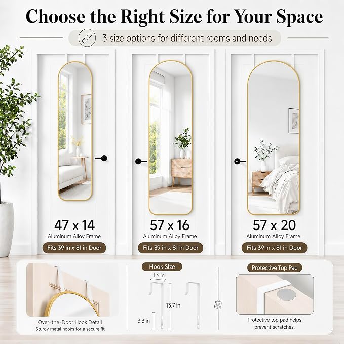57x20" Full Length Mirror Floor Stand,Over the Door,Wall Mounted Gold - Image 8