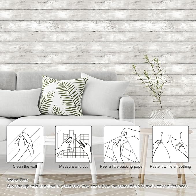 Yun-aeon Natural Wood-White Contact Paper Peel and Stick Wallpaper | 17.3"x 1200"Self Adhesive Removable Vintage Faux Wood Wall Paper Plank Shelf Home Decoration Kitchen Counter Cover - Image 3