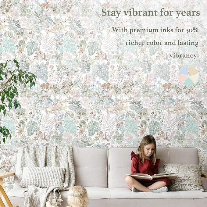 Heroad Tropical Peel and Stick Wallpaper Botanical Stick on Wall Paper 17.3''x393'' Watercolor Floral Contact Paper Removable Self-Adhesive Wallpaper for Bedroom Cabinets Renter Friendly Decor Vinyl - Image 2