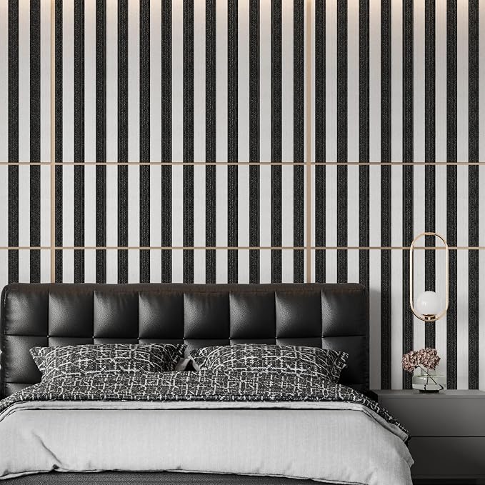 Black Stripe Peel and Stick Wallpaper A Set of 15.7" x 236" Black and White Self-Adhesive Wallpaper Removable Waterproof Contact Paper for Cabinets,Bedroom,Nursery,Accent Wall - Image 3