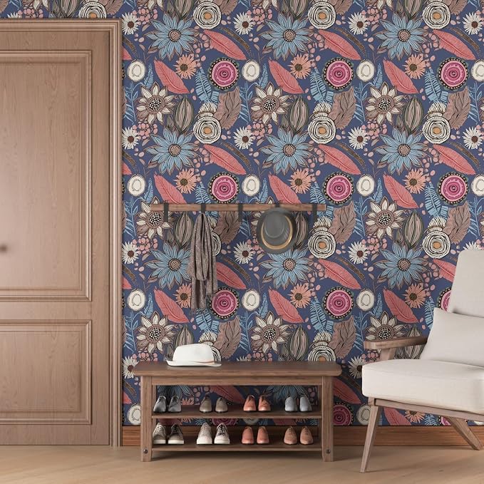 Laatse Boho Wallpaper Peel and Stick 17.5"x118", Blue Pink Contact Paper | Self Adhesive/Removable/Waterproof/Thick Vinyl Wall Paper for Bathroom Bedroom Shelf Cabinet Drawer,Prepasted,Easy Peel - Image 8