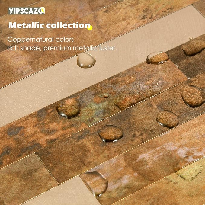 Yipscazo Peel and Stick Stone Metal Backsplash, Stick on Tiles for Backsplash Kitchen (20 Pack, Copper) - Image 3
