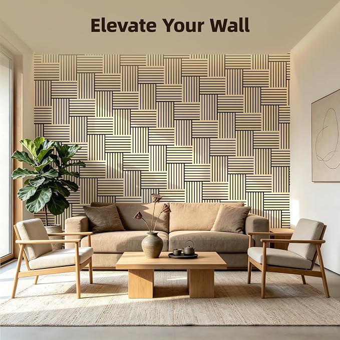 Vieshful 20-Pack Acoustic MDF Wood Slat Wall Panels for Flat & Curved Walls | 11"x15.7" Sound Absorbing Wall Panels for Living Room, Columns, TV Wall & Interior Decor, Natural Oak - Image 8