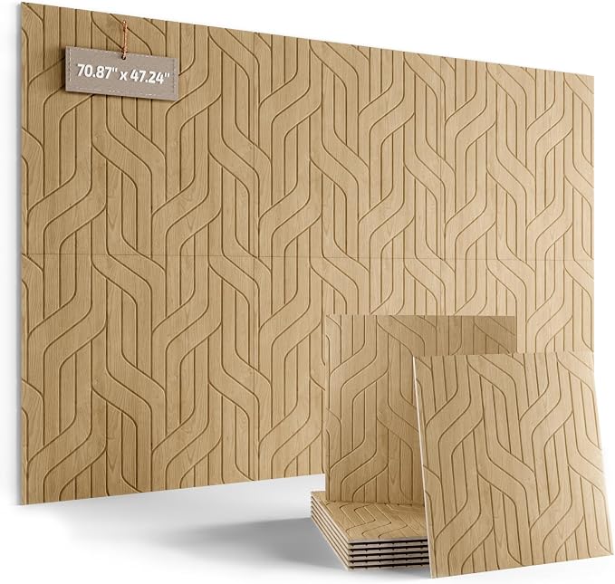 Fluxynara 6-Pack Large Felt Bulletin Board, Natural Oak Artistic | 70.87" x 47.24" Cork Board Alternative, Acoustic Wall Panels with 60 Adhesive Tabs for Recording Studios and Home Offices by FLUXYNARA