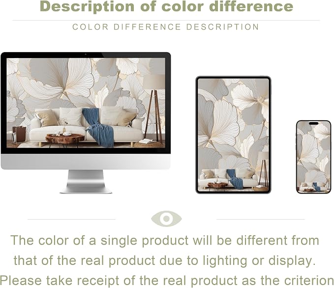 Ginkgo Biloba Leaf Peel and Stick Wallpaper Grey Leaf Wall Murals | 137"x96", Self Adhesive Canvas, for Bedroom Living Room Bathroom, Seamless, No overlapping - Image 6