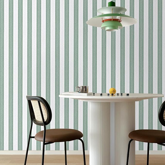 Green Stripe Peel and Stick Wallpaper A Set of 15.7" x 1181" Green and White Self-Adhesive Wallpaper Removable Waterproof Contact Paper for Cabinets,Bedroom,Nursery,Accent Wall - Image 7
