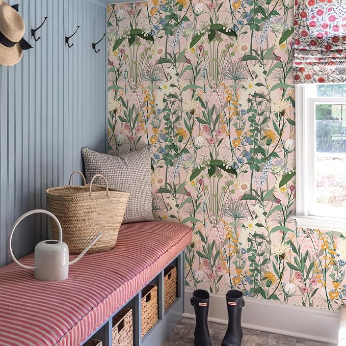 JiffDiff Floral Wallpaper Peel and Stick 17.3"x787" Pink Farm Wildwood Stick on Wallpaper for Home Bedroom Cabinets Thicken Self Adhesive Contact Paper - Image 4