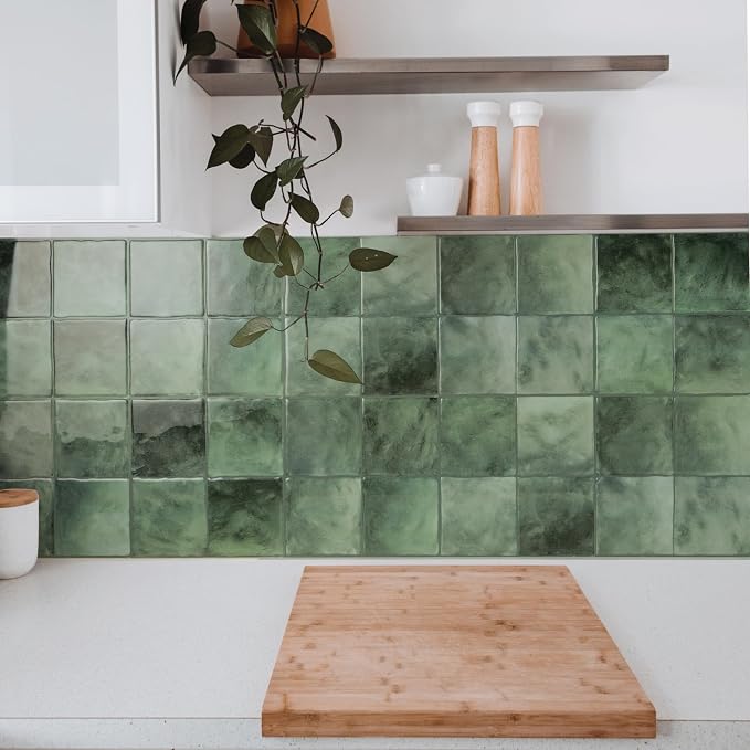 Smart Tiles Peel and stick backsplash, Zellige Moss Green, 9"x9" - Image 2