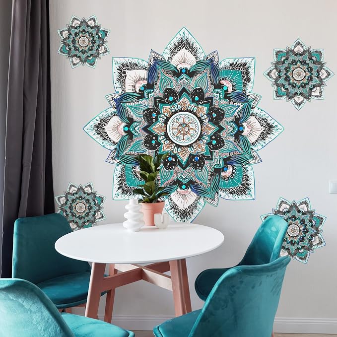 Blue Mandala Wall Stickers Boho Floral Mandala Wall Decals Peel and Stick Mural Decor for Living Room Bedroom Yoga Space Home Decoration (Blue Mandala) - Image 5