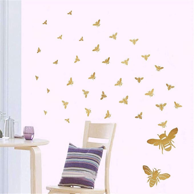 Bee Wall Decals Honeybee Wall Decor Golden Bees Art Stickers Peel and Stick | gold bee decor for walls, wall decal, gold removable vinyl arts mural, self adhesive wallpaper, for living room kids bedroom - Image 6