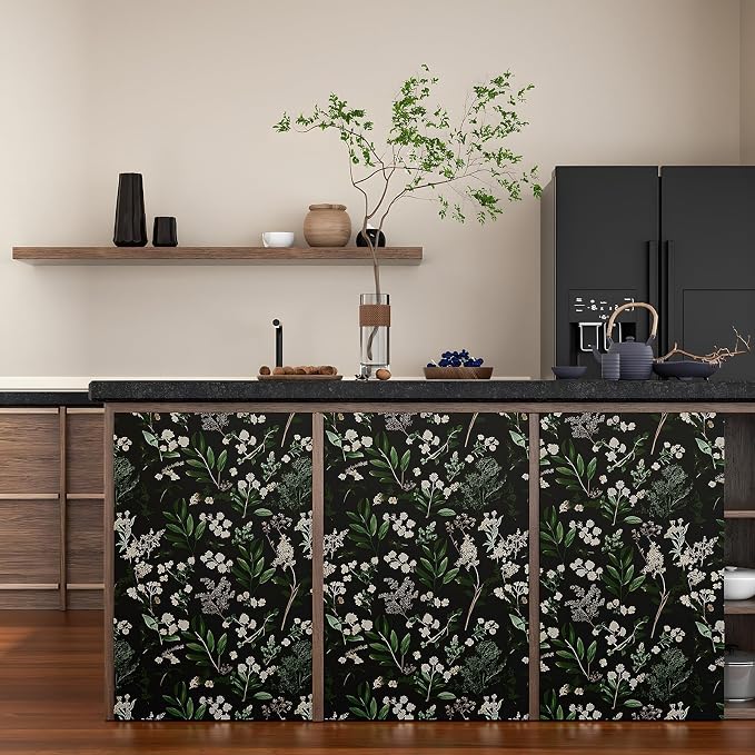 Laatse Vintage Dark Green Floral Leaf Peel and Stick Wallpaper 17.5"x197" | Self Adhesive/Removable/Waterproof/Thick Vinyl Contact Paper for Bathroom Bedroom Shelf Cabinet Drawer,Prepasted,Easy Peel - Image 2