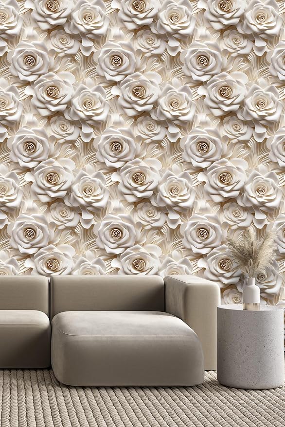 Peel and Stick Wallpaper Beige Rose Floral Feature - Image 3