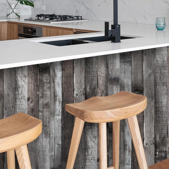Yun-aeon Natural Wood-Dark Grey Contact Paper Peel and Stick Wallpaper | 34.6"x 480"Self Adhesive Removable Vintage Faux Wood Wall Paper Plank Shelf Home Decoration Kitchen Counter Cover - Image 5