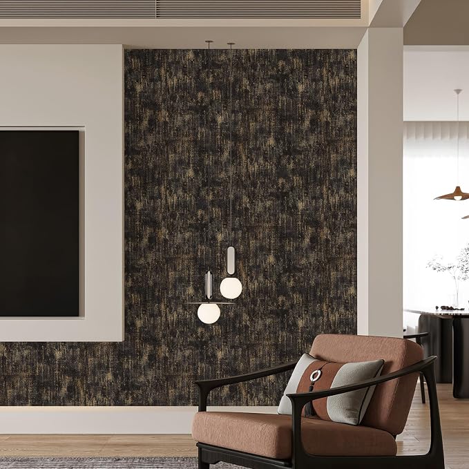 JiffDiff Vintage Metallic Peel and Stick Wallpaper Industrial Metallic Concrete Wall Paper Modern Stick on Wallpaper Self Adhesive Contact Paper(17.3" x 400" Black Gold) - Image 4