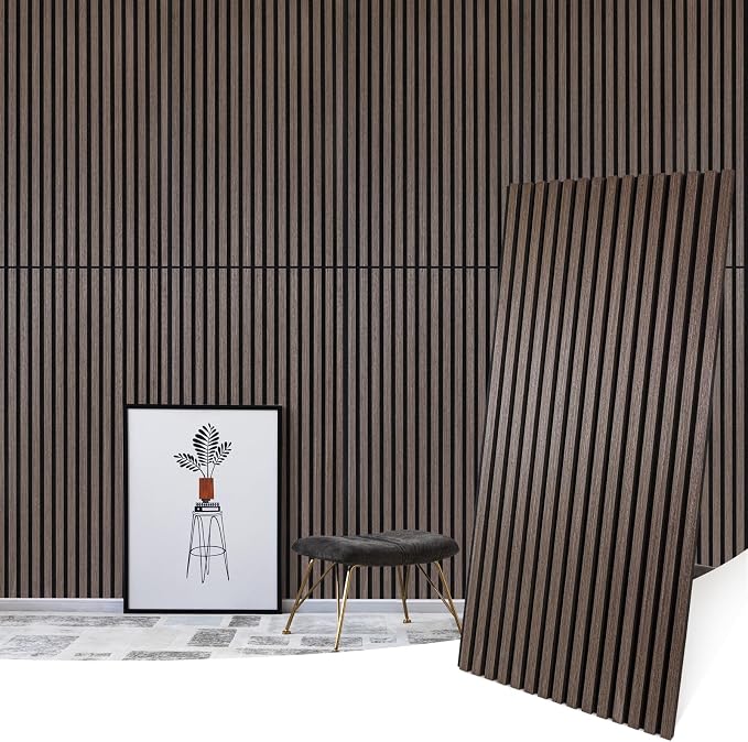 Wood Panels for Wall Acoustic Slat Wall Panels 4-Piece 47.2"×23.6" 3D Fluted Sound Absorbing Panel for Interior Wall Decor and Ceiling - Dark Walnut by Laceskyso