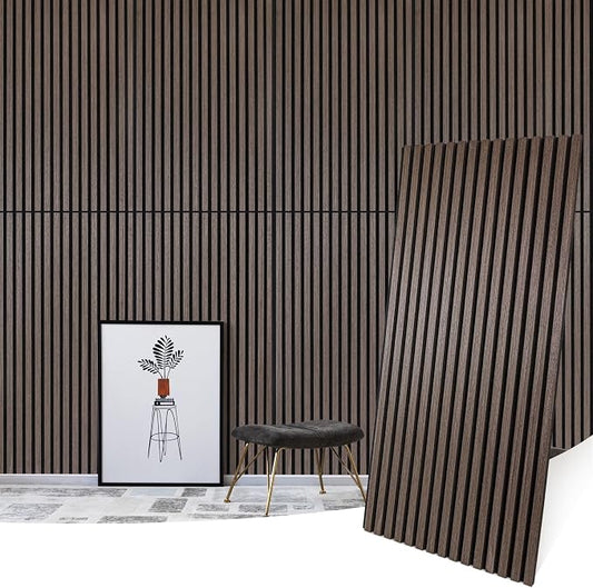 Wood Panels for Wall Acoustic Slat Wall Panels 4-Piece 47.2"×23.6" 3D Fluted Sound Absorbing Panel for Interior Wall Decor and Ceiling - Dark Walnut by Laceskyso
