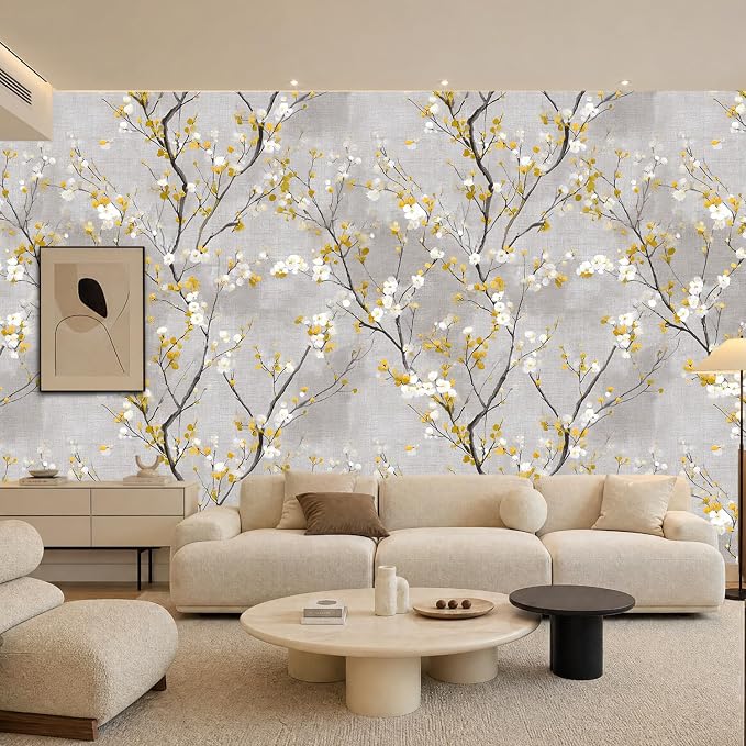 White Floral Branches Removable Self-Adhesive Wallpaper for Bedroom & Living Room Decor 17.7×118 Inch,Waterproof Wall Covering for Accent Walls, Apartment, Nursery - Image 2