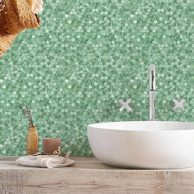 STICKGOO Peel and Stick Backsplash Tiles, Stick on Mosaic Self Adhesive Tiles, 3D Hexagon Backsplash for Kitchen Bathroom Fireplace Vanity (8PCS, Light Green) - Image 8