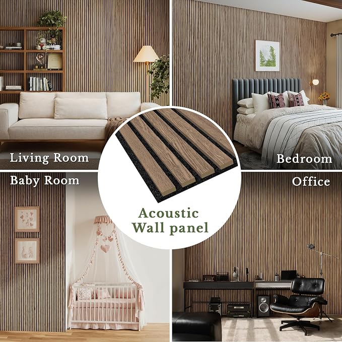 MISSDAY Wood Slat Acoustic Wall Panels, 2 Packs 94.5" x 12.6" Walnut Soundproof Panel For Interior Wall Decor Noise Absorbing-3D Textured Wooden Panel Sound-Absorbing for Home, Office, Studio - Image 2