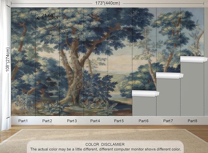 Blue Forest Peel and Stick Wallpaper Woodland Landscape Wall Mural | 173"x108", Self Adhesive Canvas, for Bedroom Living Room Bathroom, Seamless, No overlapping - Image 4