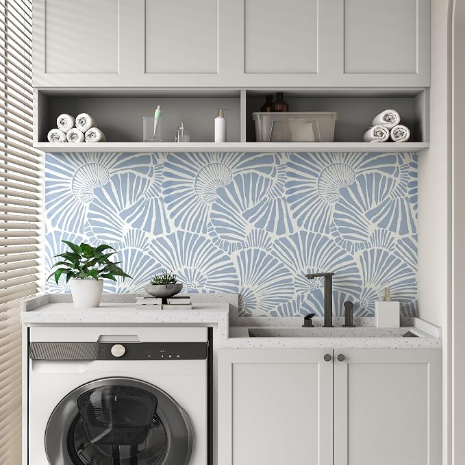 Theper White and Blue Wallpaper Peel and Stick Wallpaper Modern 17.3"×197" | Boho Wall Paper Self Adhesive Removable Wallpapers for Bedroom Blue Contact Paper for Cabinets Drawers Shelf Home Decor Vinyl - Image 6
