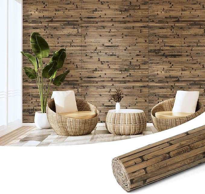 Art3d 12 x 96 in Pole Wrap Natural Bamboo Wall Panel, 1-Pack, Dark Burned | Renewable Raw Board, Waterproof, No Emission, Wear-Resistant, Freely Cuttable, Stylish Wall Decor for Bedroom and Office by Art3d