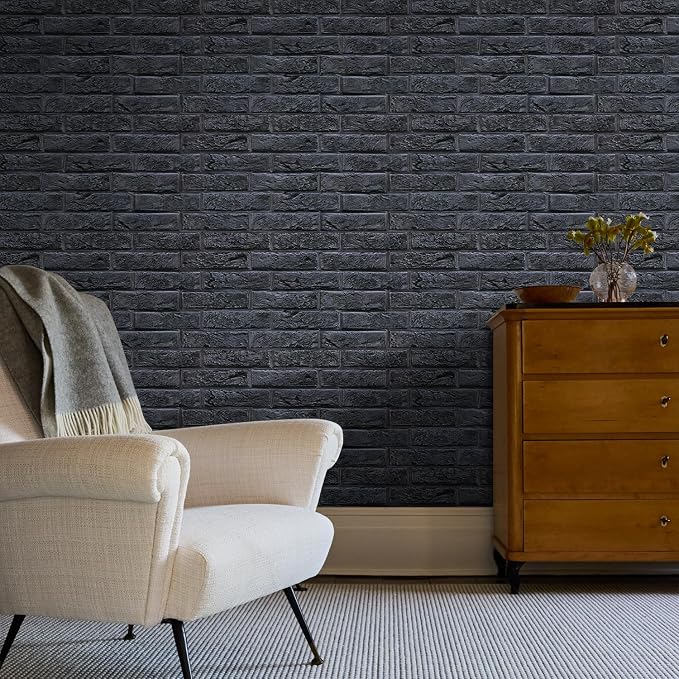Commomy Peel and Stick Faux Brick 3D Wall Panels 12 pcs of 22.8" x 11.8" | Thin & UrltraLight PVC Fake Brick Wall Paneling for Living Room,Home Office Interior Home Wall Decor(Covers 22.48 sq.ft) - Image 2