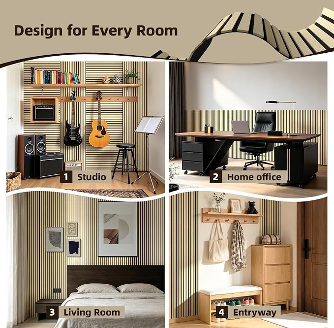 Vieshful 20-Pack Acoustic MDF Wood Slat Wall Panels for Flat & Curved Walls | 11"x15.7" Sound Absorbing Wall Panels for Living Room, Columns, TV Wall & Interior Decor, Natural Oak - Image 6