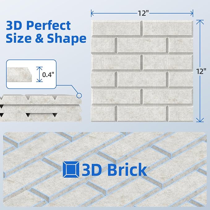 12 Pack Acoustic Panels with Self Adhesive Sound Proof Foam Panels for Wall | 12" X 12" X 0.4" High Density Soundproof Wall Panels, Brick Sound Absorbing Panels for Home Studio Office Decor - Ivory - Image 6