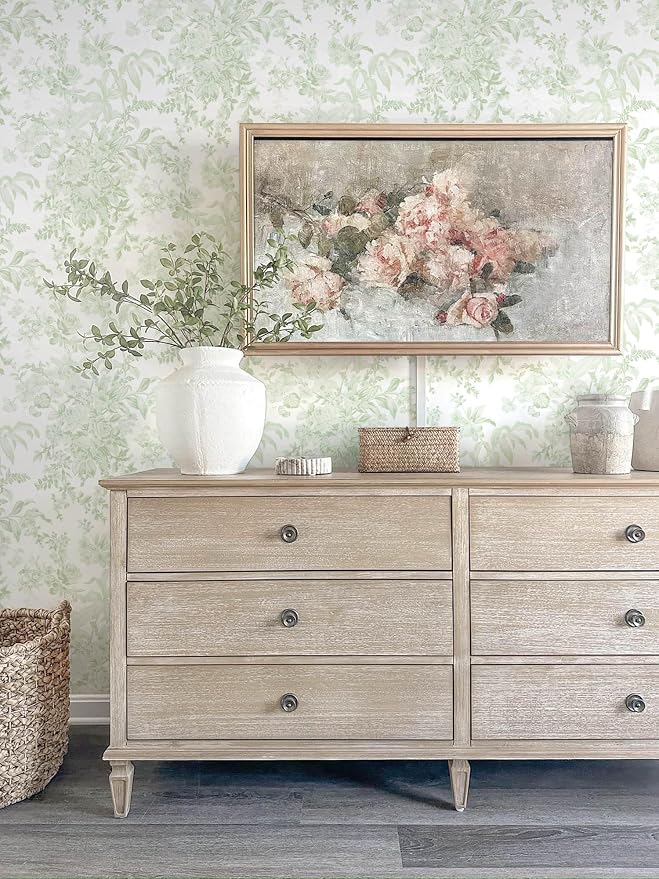 Heroad Green Floral Wallpaper Peel and Stick Wallpaper Flower Contact Paper Removable Self-Adhesive Wall Paper for Cabinets Bedroom Bathroom Stick on Walls Papel Tapiz para Pared 17.3''x78.7'' - Image 2