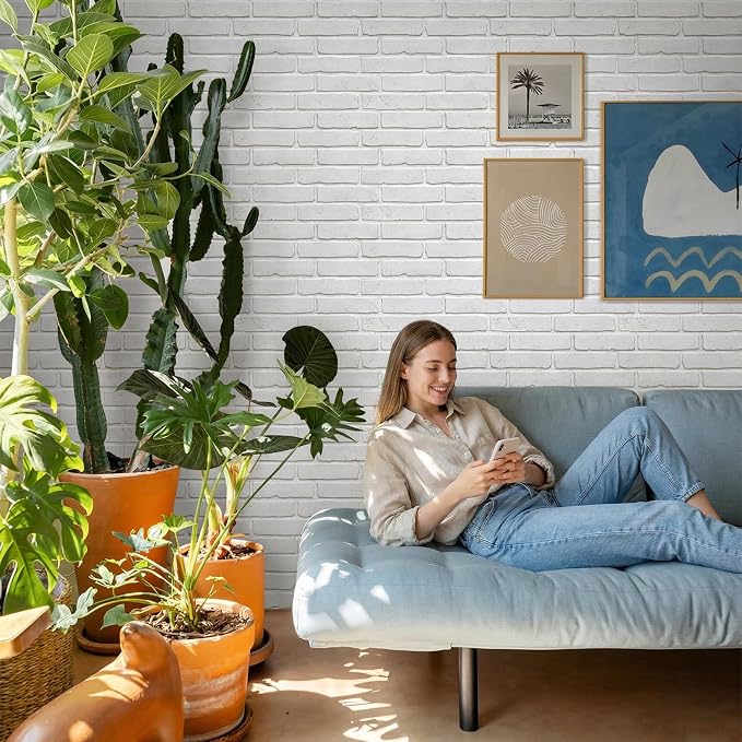 COMSTICKC 3D Peel and Stick Faux Brick Wall Panels for Quick DIY Wall Decor | White, 10 Pcs 15.7" x 11.8", Not Real Brick, Lightweight Thin PVC Decorative Wall Sticker for Wall Makeover,Cover 12.9 sq ft - Image 2