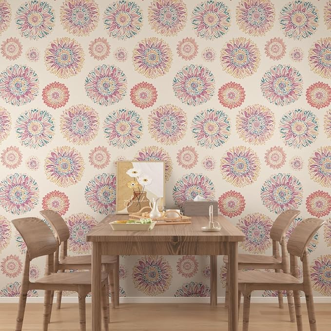 Laatse Boho Wallpaper Peel and Stick Contact Paper 17.5" x 393",Beige/Pink | Self Adhesive/Removable/Waterproof/Thick Vinyl Contact Paper for Bathroom Bedroom Shelf Cabinet Drawer,Prepasted,Easy Peel - Image 5