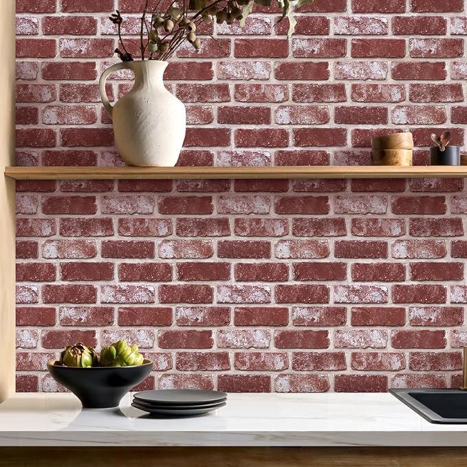 Commomy Faux Brick Wall Panels Peel and Stick Thin PVC 10 Pcs 11.8" x 11.8" | Small Size Thin PVC Quick Wall Covering Home Decor for Kitchen,Fireplace,Home Office (Covers 9.7 sq.ft) - Image 9