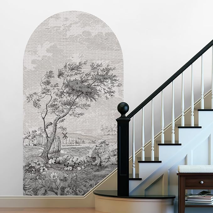 Large Arch Wall Decals Rustic Huge Headboard Sticker Black and White Sketching Country Landscape Wall Sticker Large Farmhouse Accent Bed Wall Decal Decor for Bedroom Living Room(63"x 34.6") - Image 4