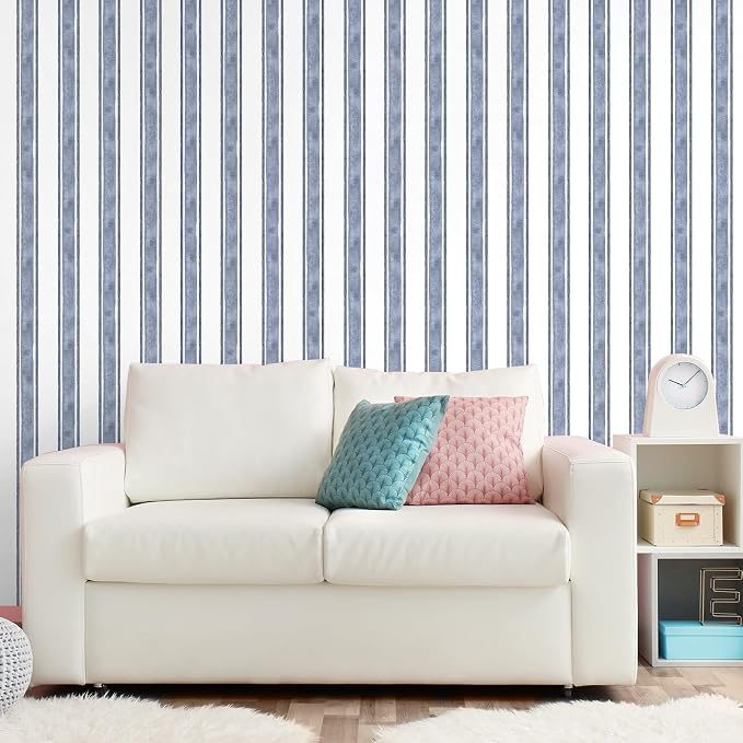 Affrolling Striped Peel and Stick Wallpaper 15.75"x118.11",Navy Blue | Watercolor Self Adhesive Contact Paper, Removable for Bedroom Cabinet Furniture, Cute Decor for Nursery Craft Room DIY - Image 4