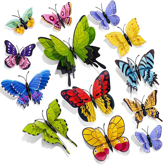 SAOROPEB 3D Butterfly Wall Decor, 24 Pcs Cottagecore Butterfly Decorations | Double Layer for Party Decorations Locker Decor Refrigerator Decal, Reusable by SAOROPEB