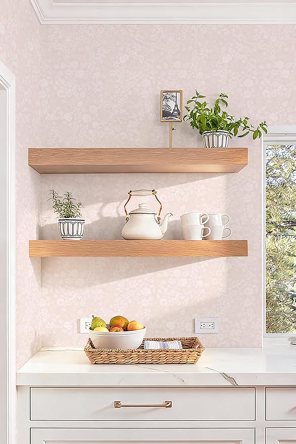 Guvana Pink and White Peel and Stick Wallpaper Floral Wallpaper Slef Adhesive Removable Waterproof Contact Paper Boho Wall Paper for Living Room Bedroom Stair Kitchen Bathroom 17.3''x394'' - Image 6