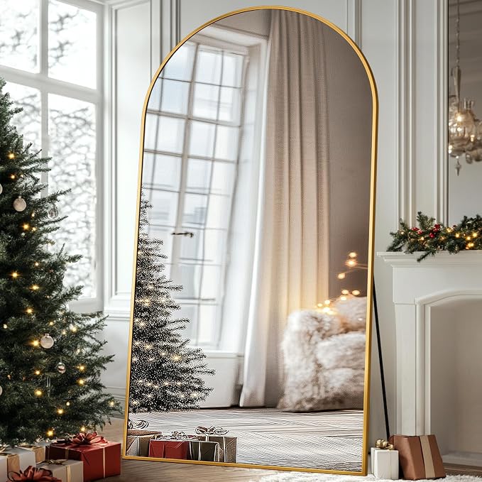 Antok Full Length Mirror, 90"x46" Floor Mirror with Stand, Gold, Arched - Image 8
