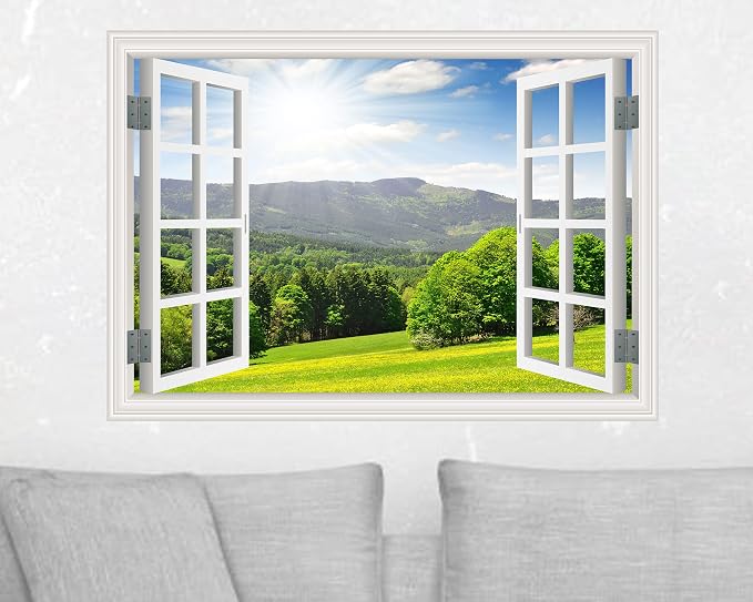 FLFK Fake Window Wall Sticker - Landscape Faux Window Wall Mural for Wall Decor, Stick and Peel Wall Decals,16"x24" - Image 4
