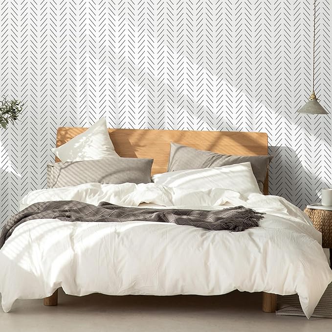Orainege Black and White Peel and Stick Wallpaper Herringbone Contact Paper | for Bathroom 17.7in x 118.1in Modern Geometric Self Adhesive Wallpaper for Laundry Room Bedroom Vinyl Roll - Image 3