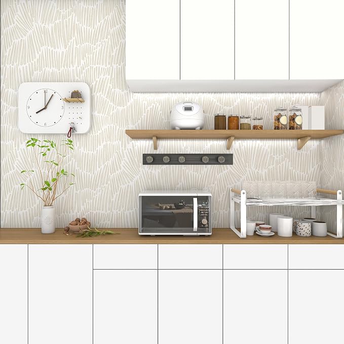 Theper Beige Peel and Stick Wallpaper Modern Contact Paper 17.3"×78.8" | Boho Striped Wallpaper Removable Self Adhesive Wall Paper for Bedroom Waterproof White and Gold Wallpapers for Cabinets Vinyl - Image 7