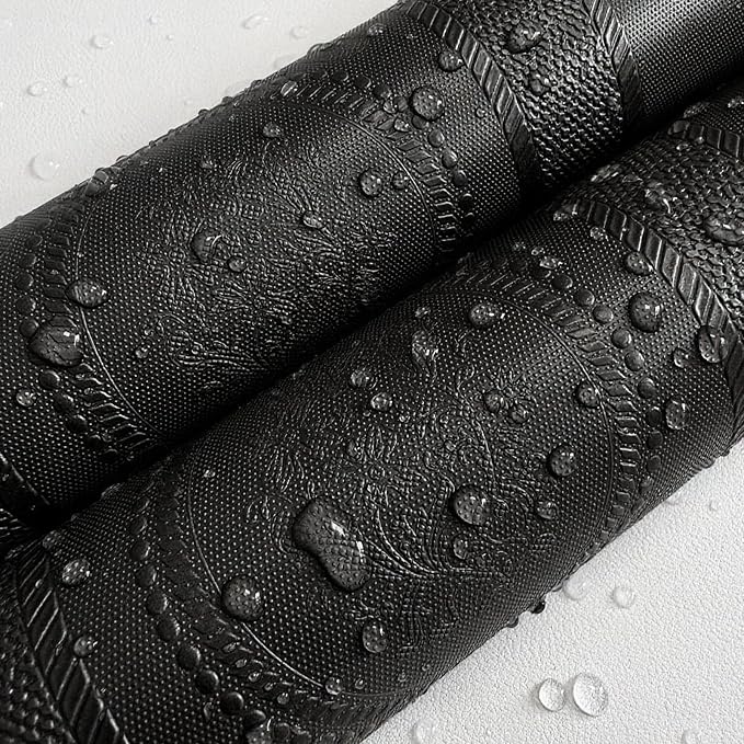 JiffDiff Black 3D Embossed Textured Peel Stick Wallpaper 17.3"x120" | Removable Renter Friendly Contact Paper, Waterproof Self Adhesive Wallpaper for Bedroom, Bathroom, Decor,14.4 sq. - Image 8