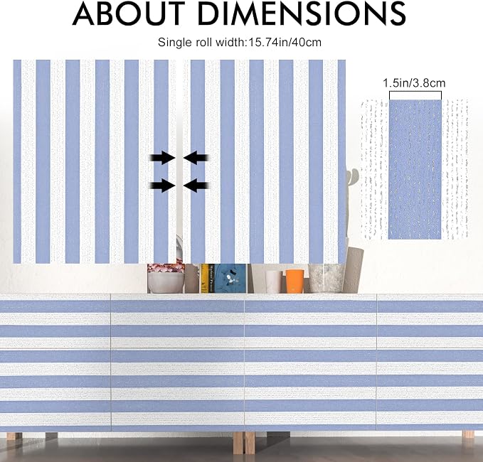 Blue Stripe Peel and Stick Wallpaper A Set of 15.7" x 1181" Blue and White Self-Adhesive Wallpaper Removable Waterproof Contact Paper for Cabinets,Bedroom,Nursery,Accent Wall - Image 4