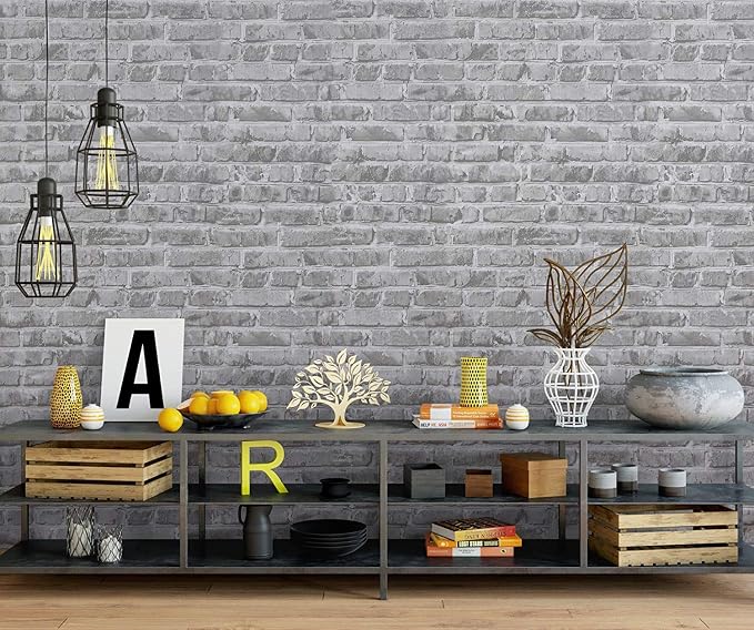 Timeet 17.7" x 472" Grey Brick Wallpaper Peel and Stick Wallpaper Self-Adhesive Wallpaper for Bedroom Living Room Decoration Vinyl Film Roll - Image 3