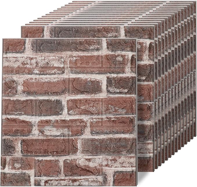 Faux Brick Wall Panels, 40 PCS, Red | 3D Wall Panels Peel and Stick, XPE Foam 3D Wallpaper, Self-Adhesive Faux Stone Wall Panels for Bedroom, Stairs, Kitchen by Greymond