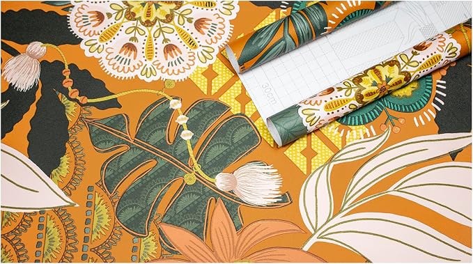 HAOKHOME Orange Peel and Stick Wallpaper Tropical Boho 17.3in x 32.8ft | Floral Botanical Texture Removable Waterproof Renter Friendly Wall Paper Terracotta Pink Green Contact Paper Bathroom Bedroom - Image 8